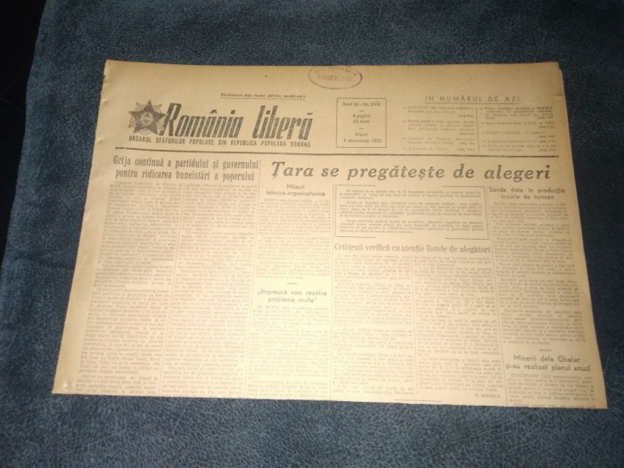 ZIARUL ROMANIA LIBERA 4 DECEMBRIE 1953