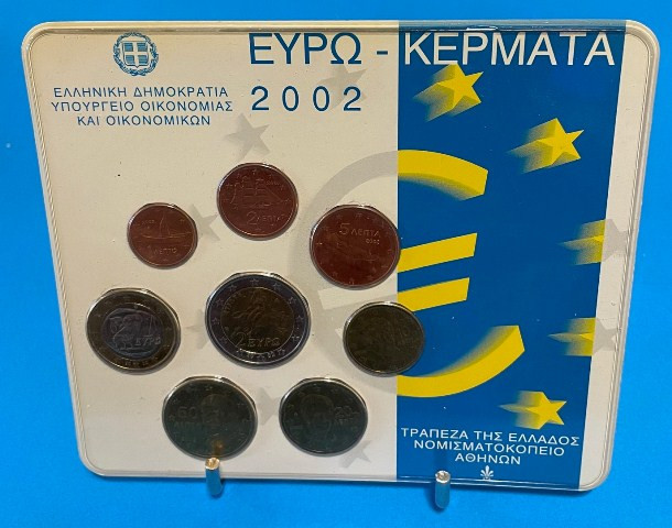 GRECIA 2002 - Set monetarie 1 cent-2 euro - blister - usor ingalbenit