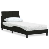Cumpara ieftin Pat cu saltea, negru, 90x200 cm, textil