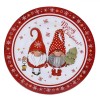 Farfurie Sticlă Crăciun Gnome, Mesaj &quot;Merry Christmas&quot;, Margine Roșie Fulgi și Stele, 26.5cm, Oem