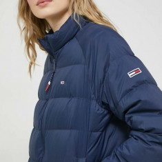 Tommy Jeans geaca de puf femei, culoarea albastru marin, de tranzitie