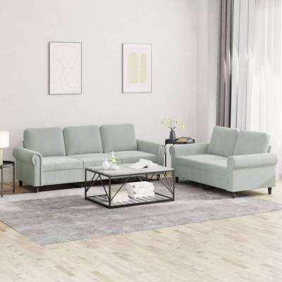 vidaXL Set de canapele cu perne, 2 piese, gri deschis, catifea 3202250 foto