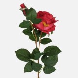 Ramura decorativa de trandafir rosu, 68 cm, cu 2 flori, CMCLASS