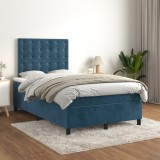 Cumpara ieftin Pat box spring cu saltea, albastru &icirc;nchis, 120x200 cm, catifea
