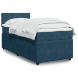 Cumpara ieftin Pat continental cu saltea, albastru, 80x200 cm, catifea