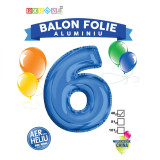 Balon, folie aluminiu, albastru, cifra 6, 40 cm, China