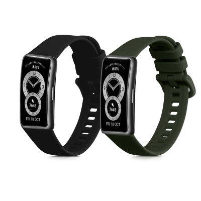 Set 2 Curele Kwmobile pentru Huawei Band 8, Negru/Verde inchis, Silicon, KWM0000198N004C foto