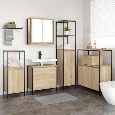 vidaXL Set de mobilier pentru baie cu raft 5 pcs Bej 76.5 x 35 x 95 cm foto