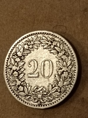 20 rappen 1891. [poze]. Tiraj = 1.000.000. Discount conform descriere [10 - 20 %. Vezi descrierea]. (1891a) foto