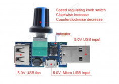 Controler cu potentiometru usb DC 5V la 12V 10A pentru motoare si ventilatoare foto