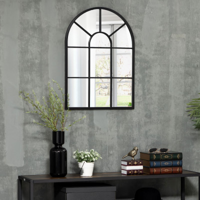HOMCOM Oglinda de perete moderna arcuita, 70 x 50 cm oglinzi fereastra pentru sufragerie, dormitor, negru foto