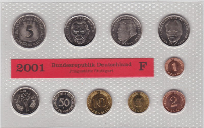 GERMANIA SET MONETARIE 1,2,5,10,50 PFENNIG 1,2,5 MARK 12.68 DM LIT. F 2001 UNC foto