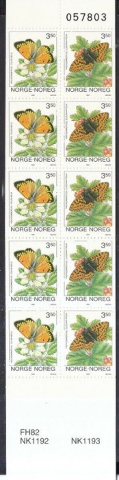 NORVEGIA 1993 - FLUTURI- CARNET NESTAMPILAT