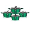 Set oale 8 piese Grunberg, compatibile cu plita cu inductie, capace din sticla, Verde