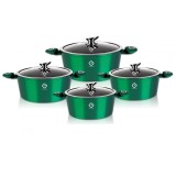 Set oale 8 piese Grunberg, compatibile cu plita cu inductie, capace din sticla, Verde