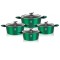 Set oale 8 piese Grunberg, compatibile cu plita cu inductie, capace din sticla, Verde