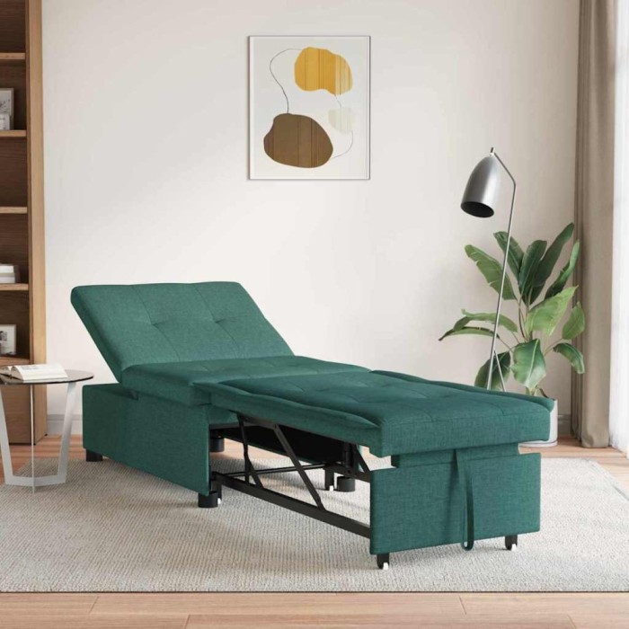 vidaXL Sofa Bed 3 &icirc;n 1 - Design extensibil din țesătură verde &icirc;nchis
