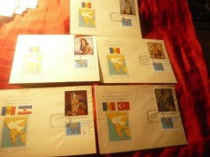 5 FDC Romania 1971 Seria Balkanfila 5 val. din 6 val - Pictura