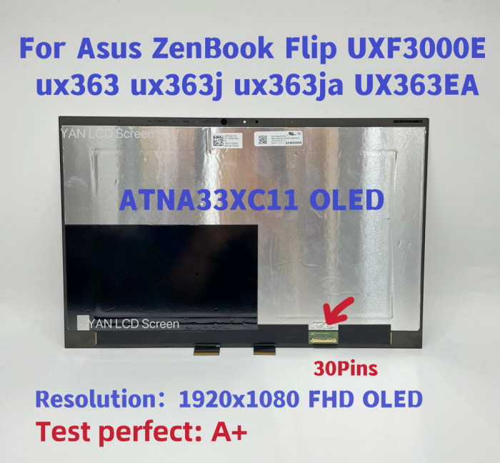 Ansamblu Display Laptop, Asus, Zenbook Flip S 13 UX363EA, UX363JA, 13 inch, FHD, OLED, ATNA133CX01, ST133SN108G, 30 pini
