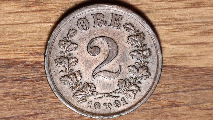 Norvegia - raritate bronz - 2 ore 1891- xf+/aunc - valoare de catalog mare !