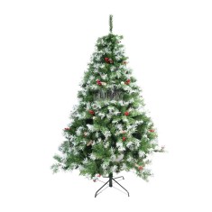 Brad artificial de Craciun nins, decorat cu conuri pin, pentru interior/exterior, inaltime 210 cm, diametru 147 cm, 1150 ramuri, Flippy, verde, suport foto