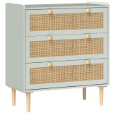 HOMCOM Comodă design boho din ratan cu 3 sertare, mobilier de depozitare pentru living, hol, intrare, verde măsliniu | Aosom Romania