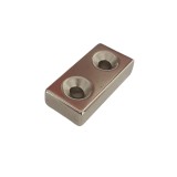 Magnet neodim 40x20x10 mm, 2 x gaura de 5.5 mm cu sanfren, dreptunghiular, argintiu, N35