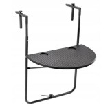 Masa de balcon pliabila, inaltime reglabila, imitatie ratan, suporturi pahare, semicerc, 64x60x83cm, negru Household NewTrend