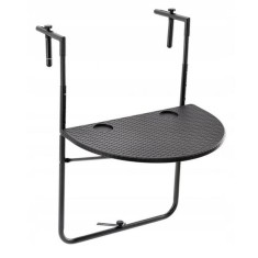 Masa de balcon pliabila, inaltime reglabila, imitatie ratan, suporturi pahare, semicerc, 64x60x83cm, negru Household NewTrend