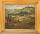 Tablou Mircea Popescu Peisaj de la Unțeni Botoșani pictura ulei inramata 56x66 cm