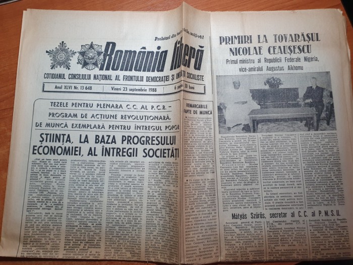 romania libera 23 septembrie 1988-art.orasul vatra dornei,jocurile olimpice