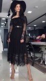 Cumpara ieftin Rochie Neagra din Dantela cu Maneca Lunga