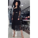 Rochie Neagra din Dantela cu Maneca Lunga
