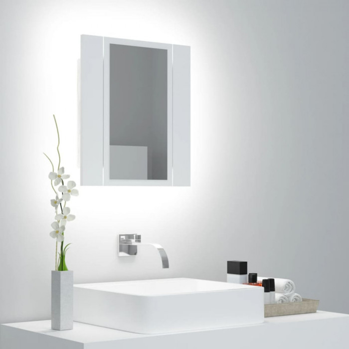 Dulap de baie cu oglindă &amp; LED, alb, 40x12x45 cm, acril