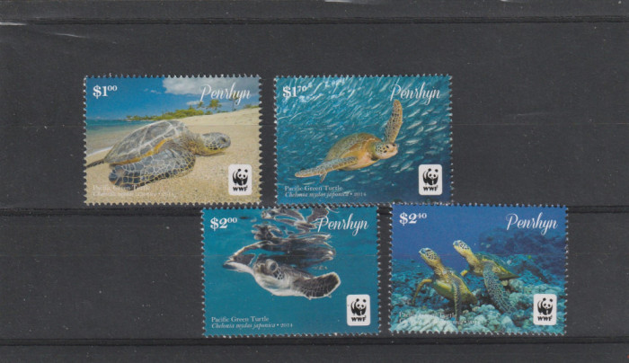 Penrhyn 2014-Fauna,WWF,Reptile,Testoase,serie 4 valori,MNH,Mi.757-760