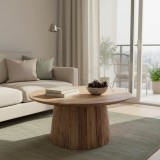 Cumpara ieftin Măsuță rotundă cu blatul din lemn masiv de acacia, model Canicule Pakoworld, Stil Natural, Lemn de Acacia, Dimensiuni 80x40cm.