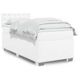 VidaXL Pat box spring cu saltea, alb, 90x190 cm, piele ecologică 3286101
