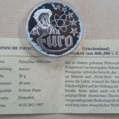 (A696) MEDALIE DIN ARGINT 999 - GERMANIA - 10 EURO 1997, DEMOCRATIA, CERTIFICAT