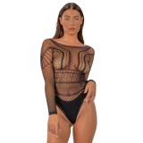 Body Dantela cu Maneci Lungi, Lace by LJ - Negru, S-XL