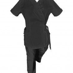 Costum Medical Pe Stil, Tip Kimono Negru cu Elastan, Model Daria - M, M