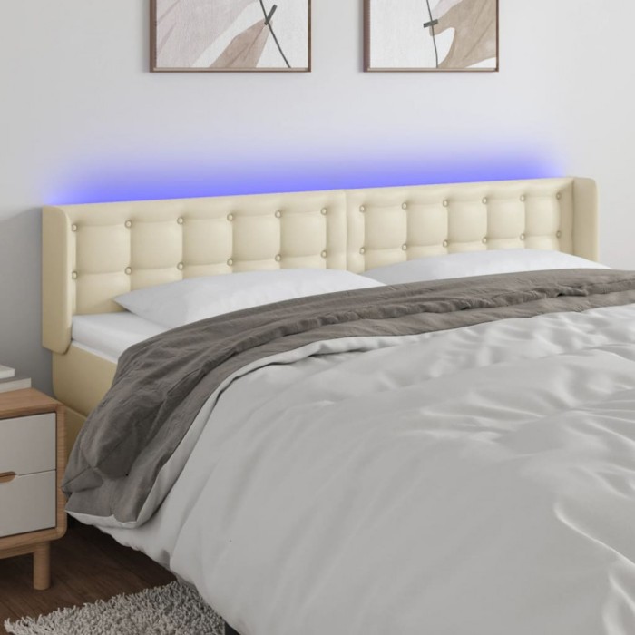 Tăblie de pat cu LED, crem, 203x16x78/88 cm, piele ecologică