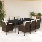 VidaXL Set mobilier de grădină cu perne, 9 piese, maro, poliratan