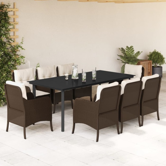 Set mobilier de gradina cu perne, 9 piese, maro, poliratan GartenMobel Dekor