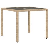 Cumpara ieftin Masa gradina cu blat din sticla, bej, 90x90x75 cm, poliratan