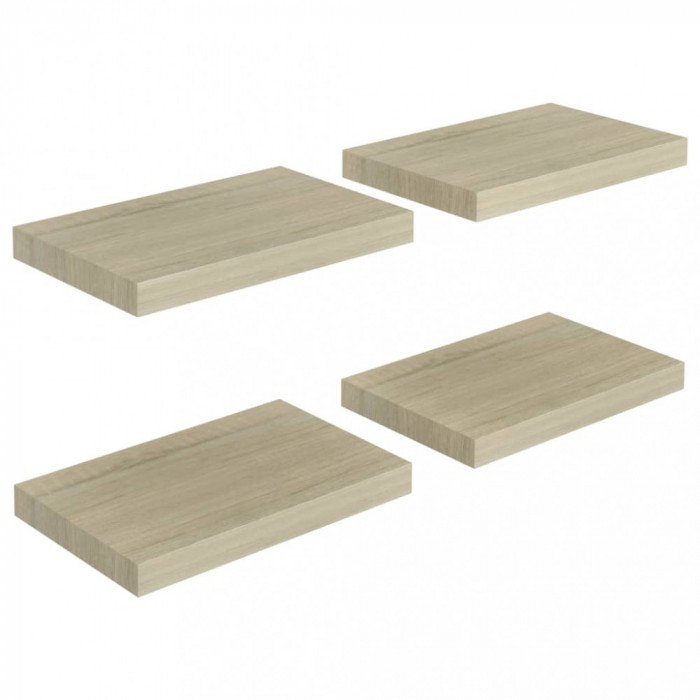 Rafturi de perete suspendate, 4 buc., stejar, 40x23x3,8 cm, MDF