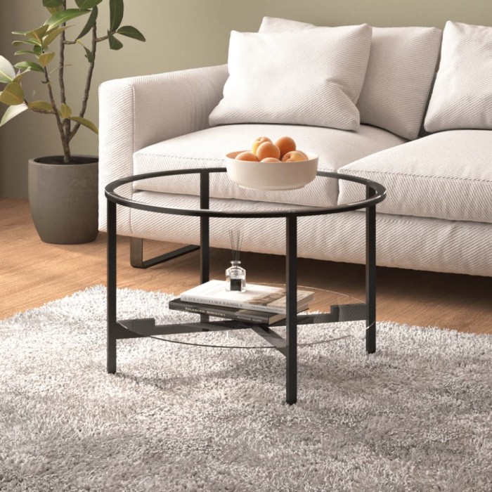 vidaXL Masă de ceai, negru și transparent,70 cm, sticlă securizată 331617