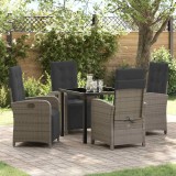 Set de dining pentru grădină , 5 piese, cu perne, gri, din rattan poli