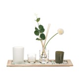 Set pentru 3 lumanari si sticluta pentru uleiuri aromatice, Kopenpal, Lemn/Sticla, 40,5x8,5x15 cm