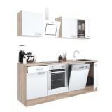 Bucatarie modulara Leziter Yorki 220cm, corp Stejar Sonoma, fronturi Alb, blat 28mm HPL