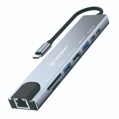 Hub USB-C Techsuit H2 NetBridge, 8in1, Gri foto